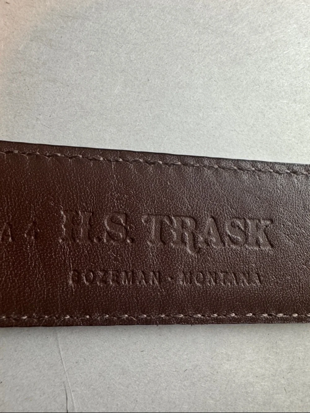 Trask Brown Leather Belt Mens 42 hidden money zipper silver tone buckle Western